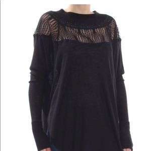 Free People Black Lace Eyelet Waffle-knit Top